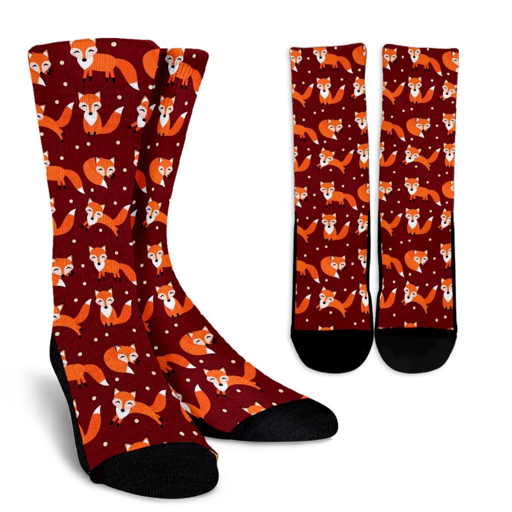 Snow Fox Pattern Print Unisex Crew Socks-grizzshop