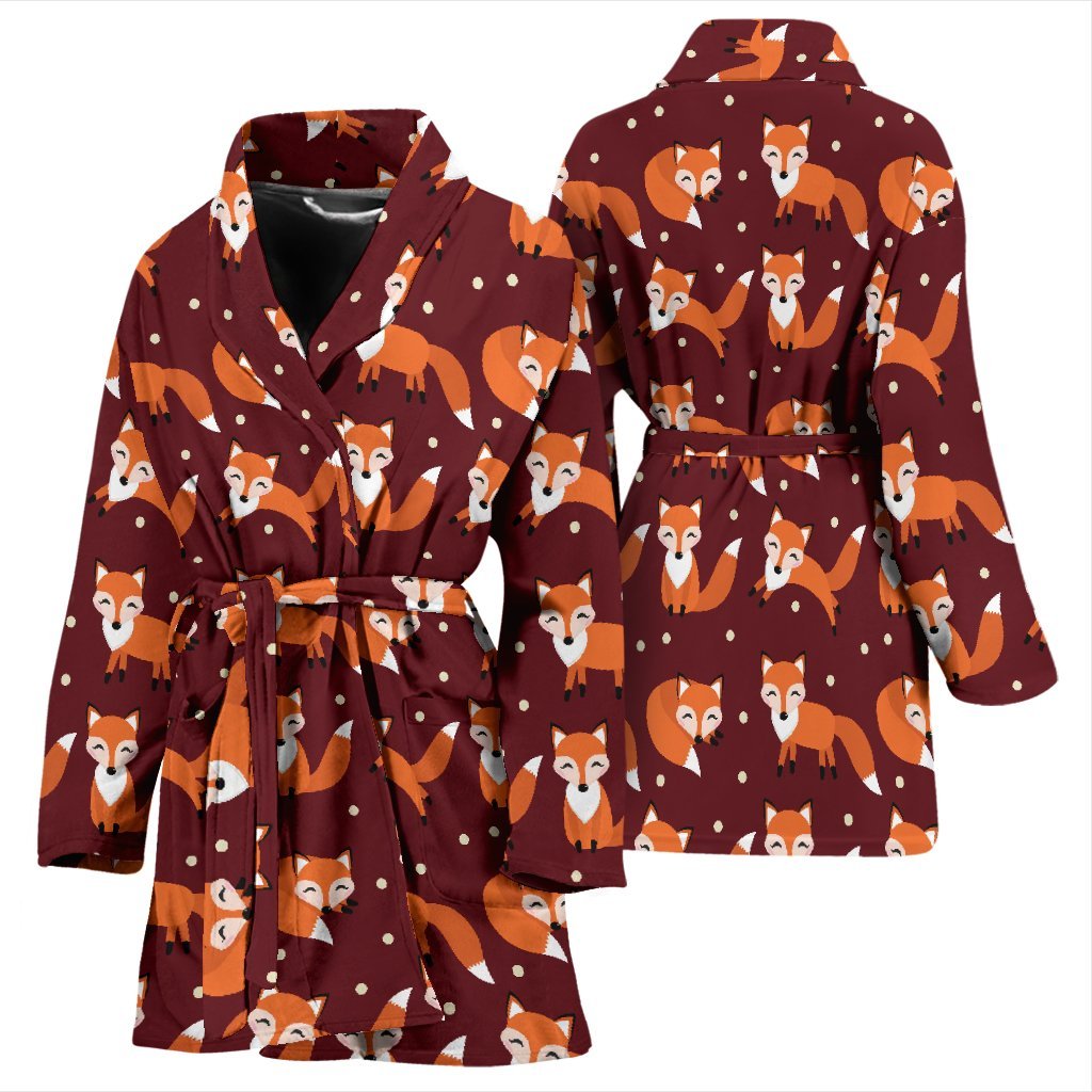 Snow Fox Pattern Print Women Long Robe-grizzshop