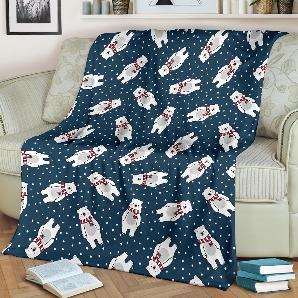 Snow Polar Bear Christmas Pattern Print Blanket-grizzshop