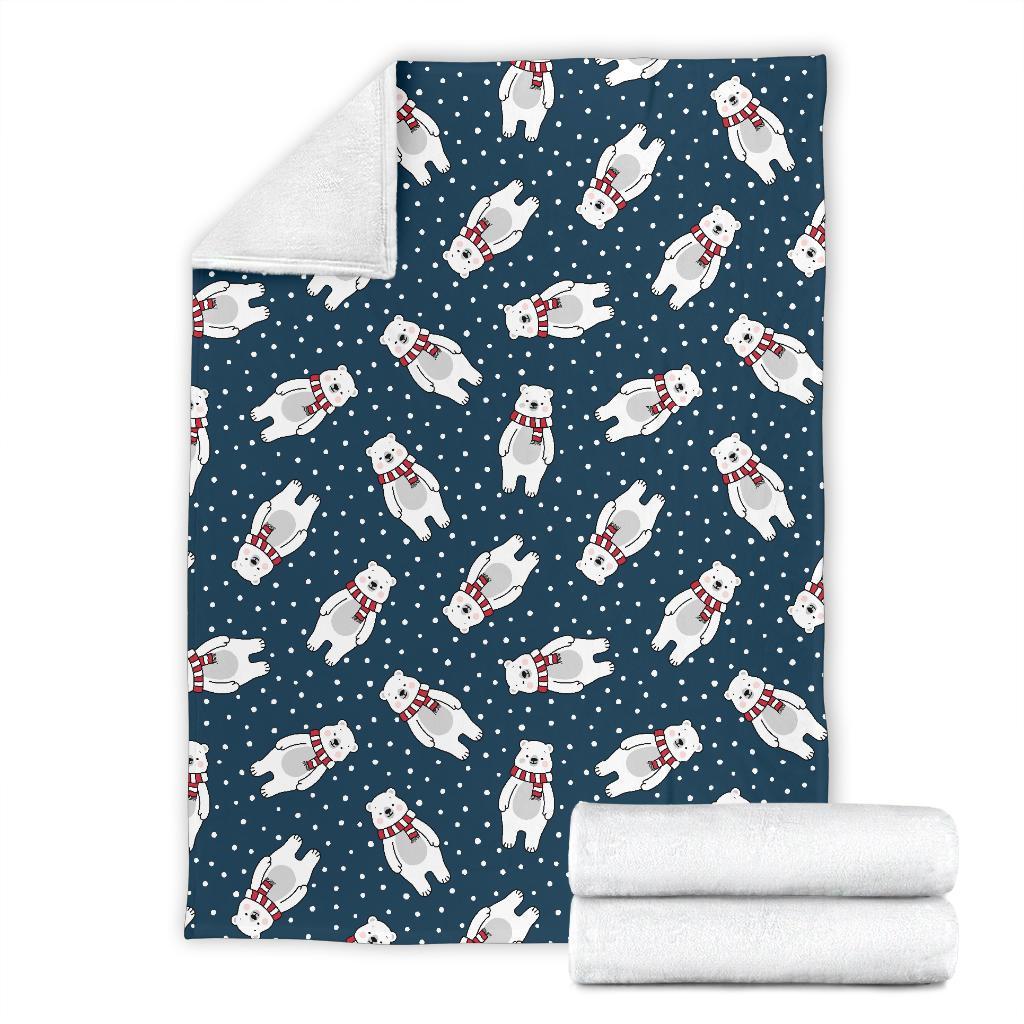 Snow Polar Bear Christmas Pattern Print Blanket-grizzshop