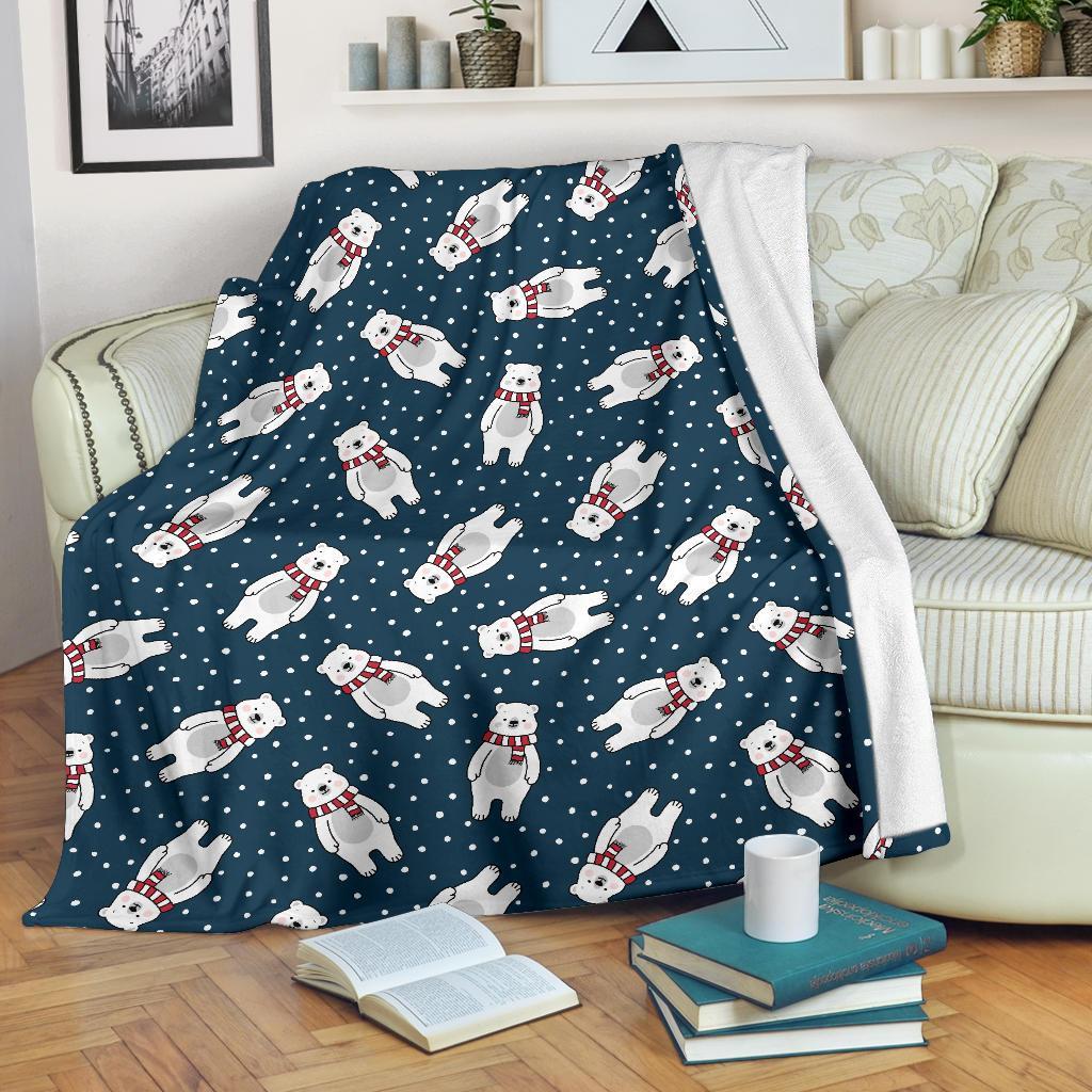 Snow Polar Bear Christmas Pattern Print Blanket-grizzshop