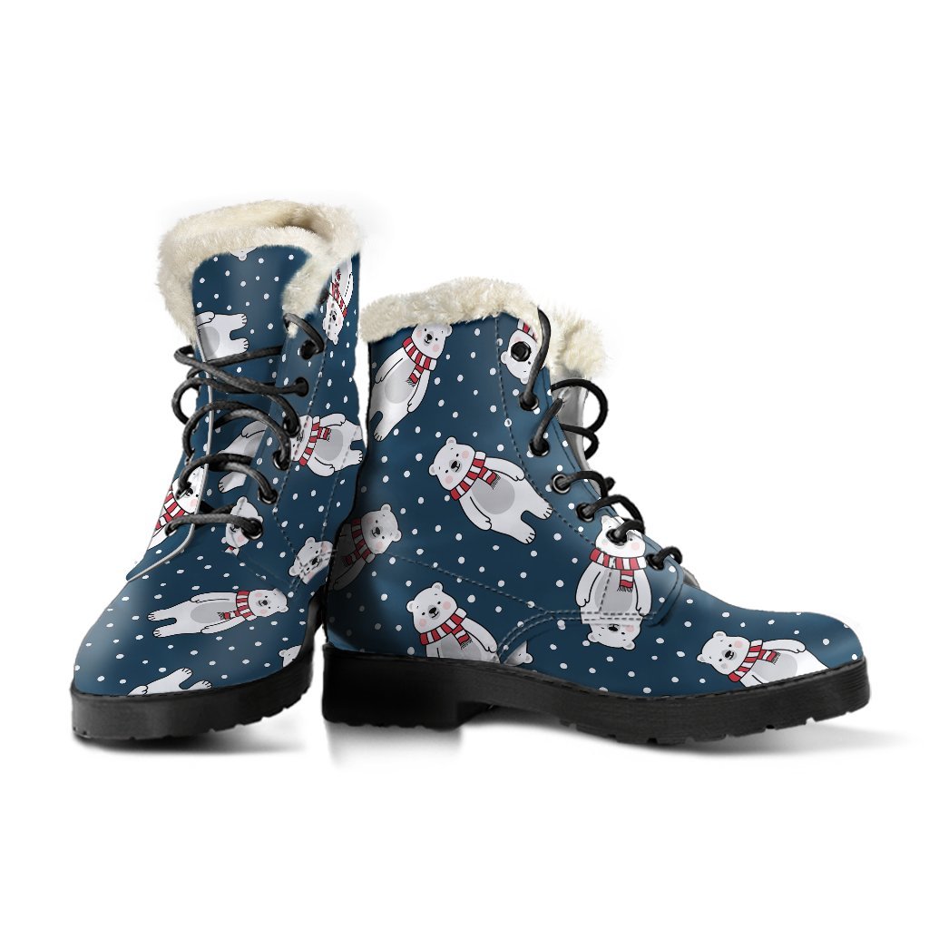 Snow Polar Bear Christmas Pattern Print Comfy Winter Boots-grizzshop