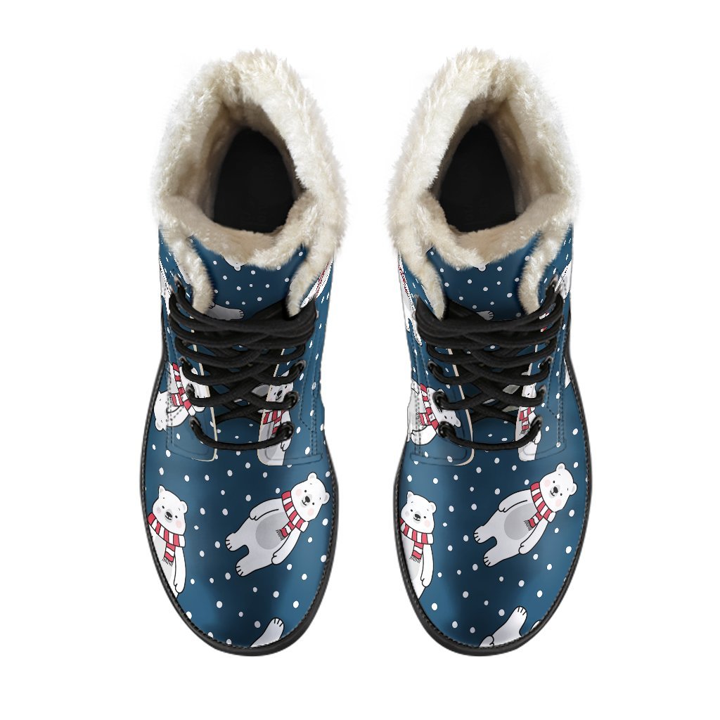 Snow Polar Bear Christmas Pattern Print Comfy Winter Boots-grizzshop