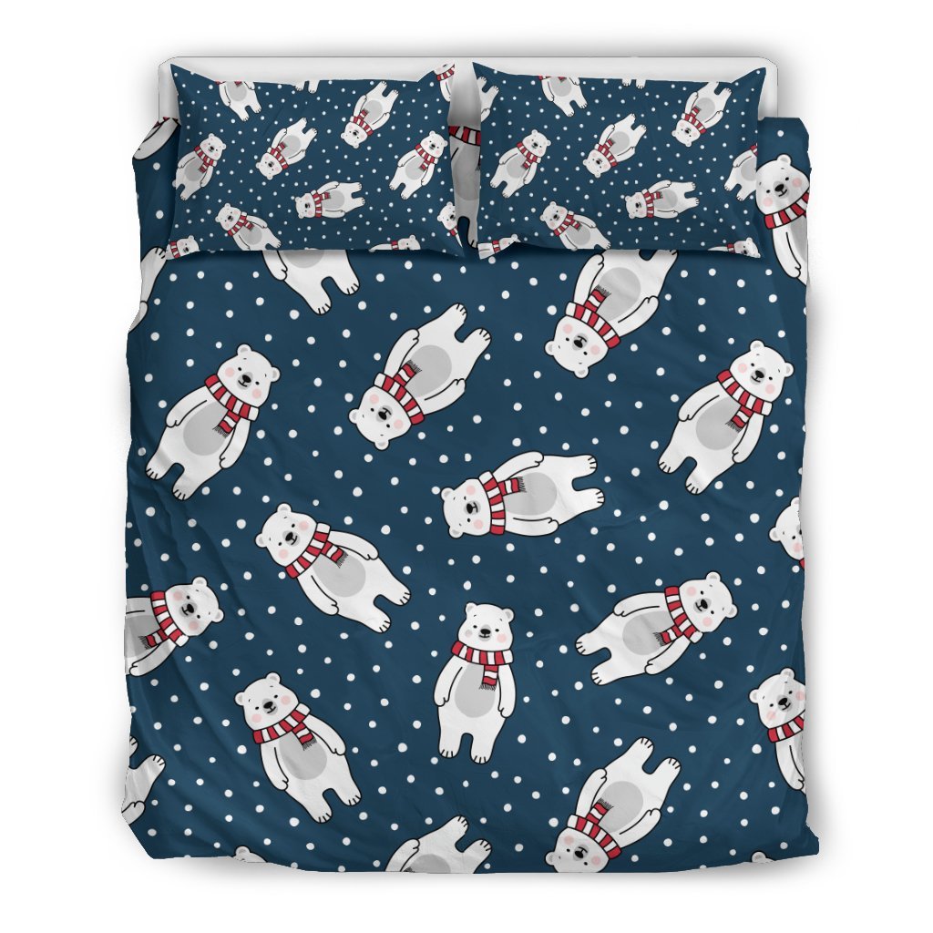 Snow Polar Bear Christmas Pattern Print Duvet Cover Bedding Set-grizzshop