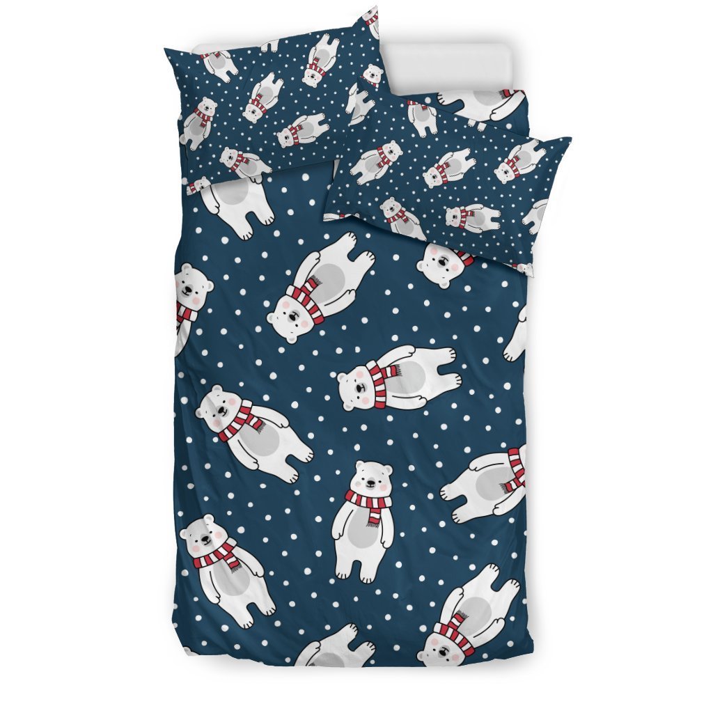 Snow Polar Bear Christmas Pattern Print Duvet Cover Bedding Set-grizzshop