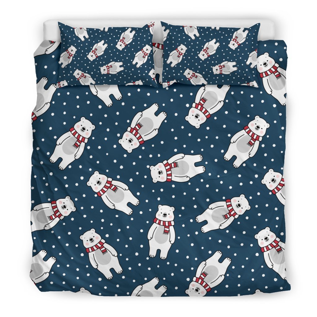 Snow Polar Bear Christmas Pattern Print Duvet Cover Bedding Set-grizzshop