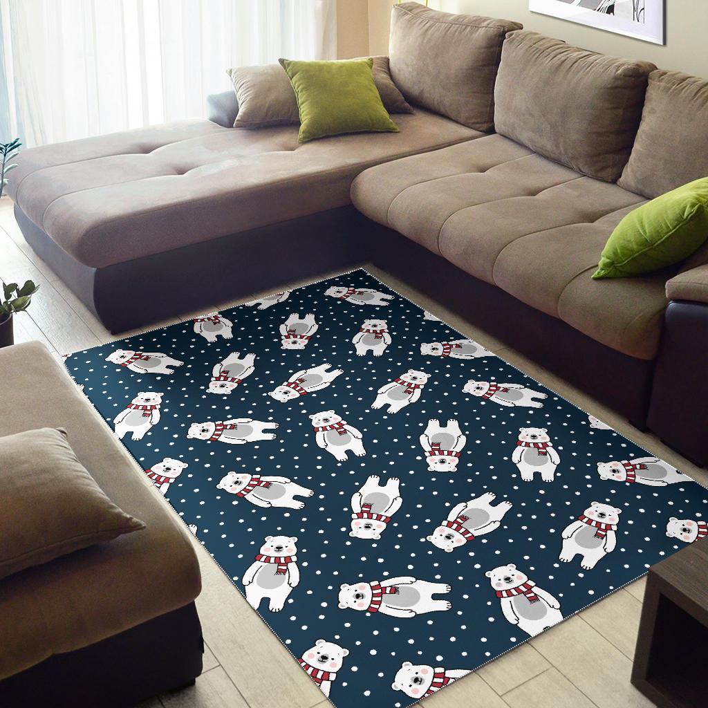 Snow Polar Bear Christmas Pattern Print Floor Mat-grizzshop