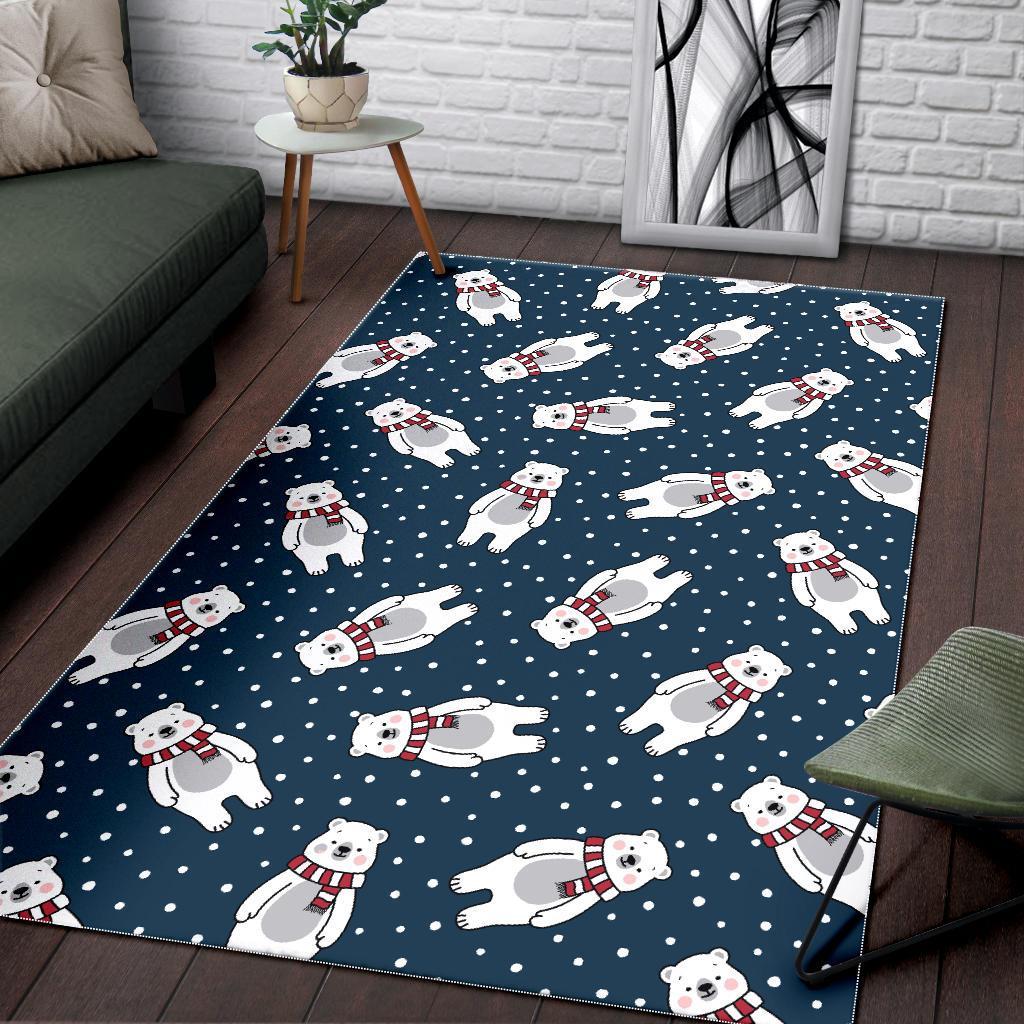 Snow Polar Bear Christmas Pattern Print Floor Mat-grizzshop