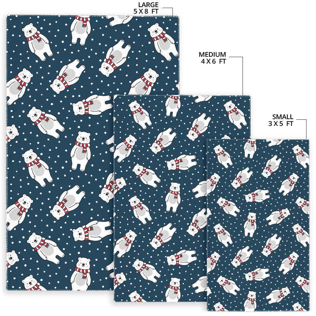 Snow Polar Bear Christmas Pattern Print Floor Mat-grizzshop