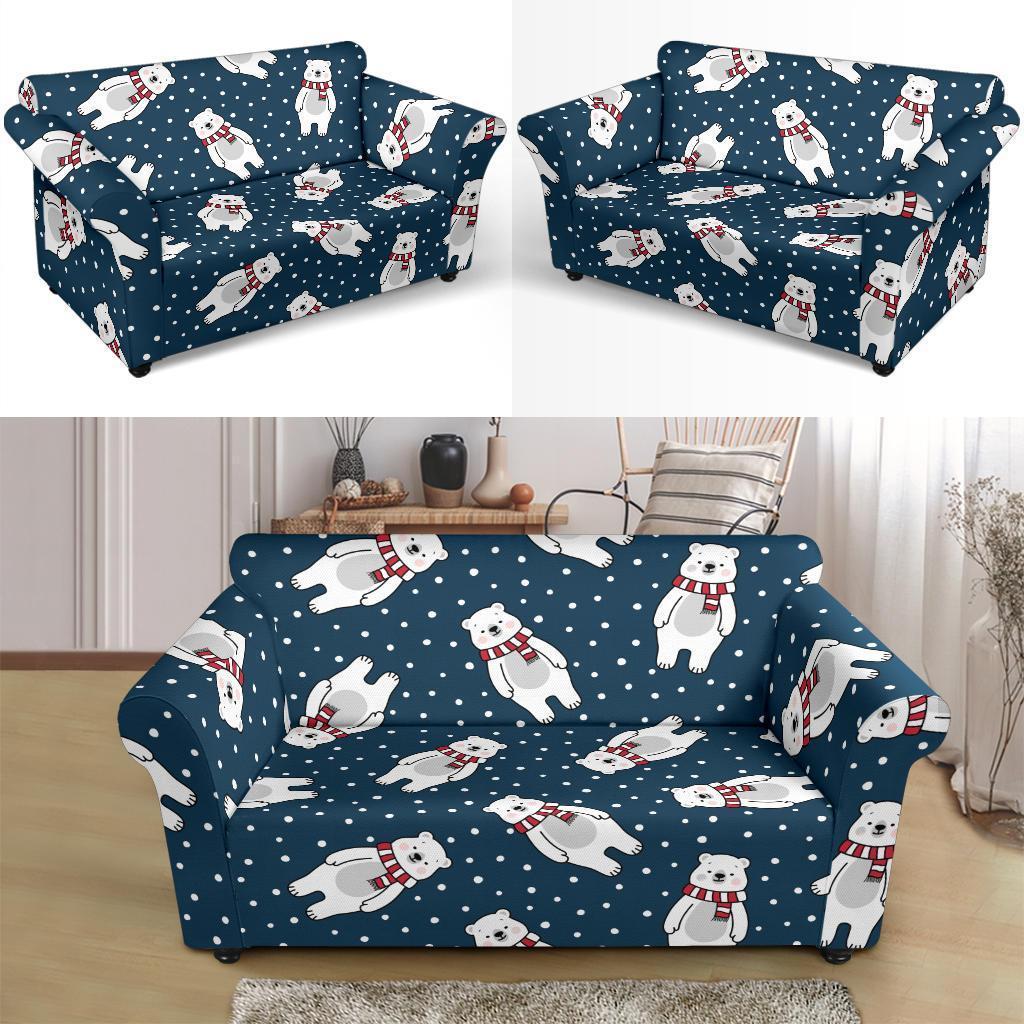 Snow Polar Bear Christmas Pattern Print Loveseat Cover-grizzshop