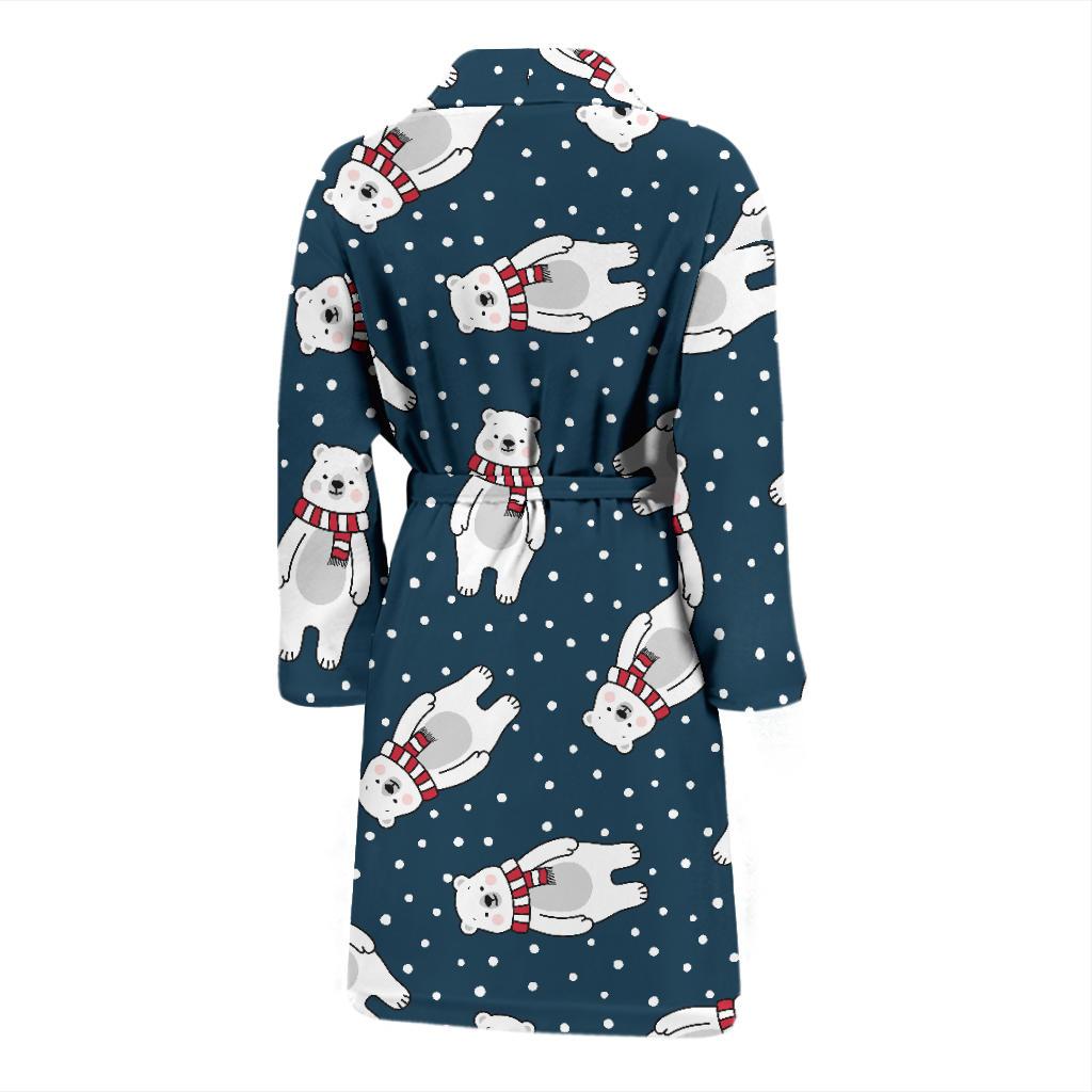 Snow Polar Bear Christmas Pattern Print Men Long Robe-grizzshop