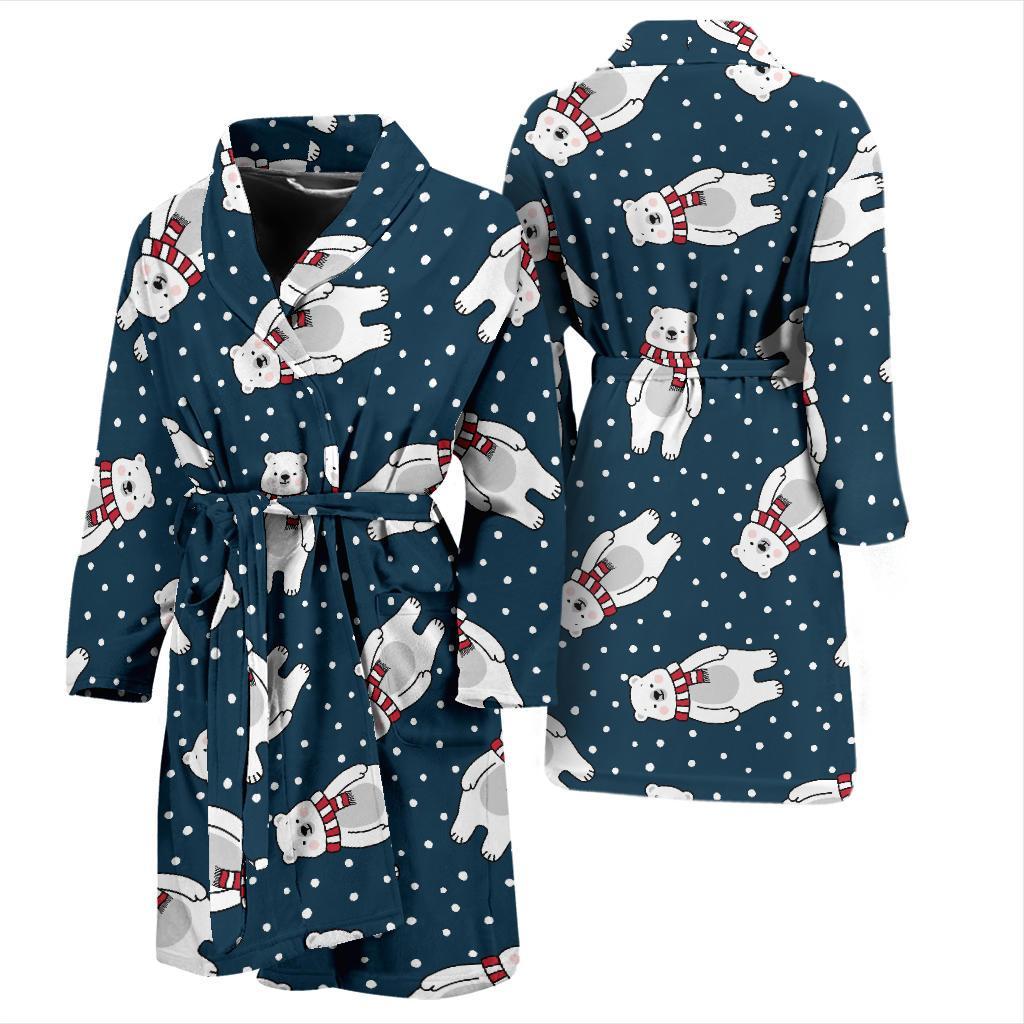 Snow Polar Bear Christmas Pattern Print Men Long Robe-grizzshop