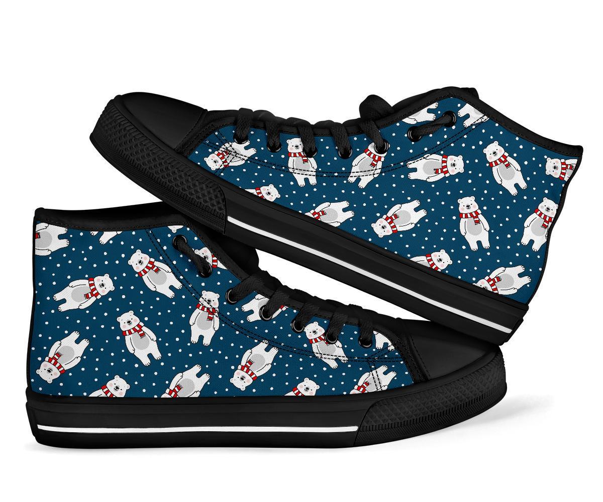 Snow Polar Bear Christmas Pattern Print Men Women's High Top Shoes-grizzshop