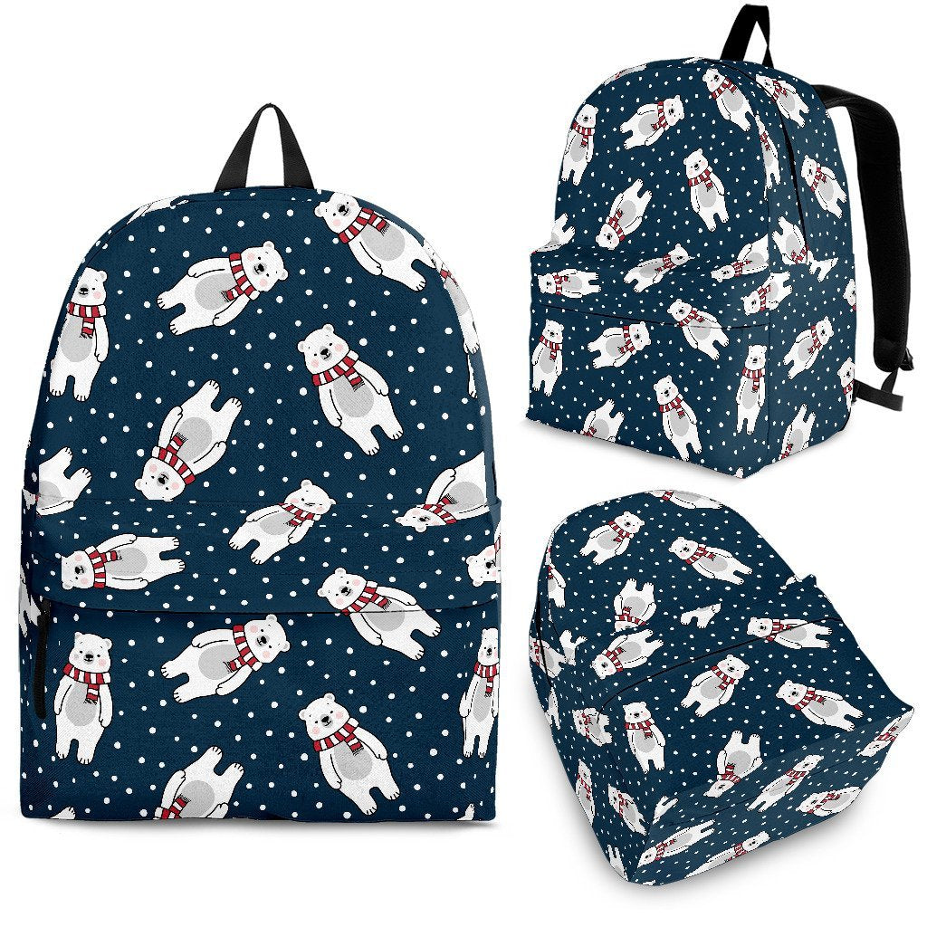 Snow Polar Bear Christmas Pattern Print Premium Backpack-grizzshop