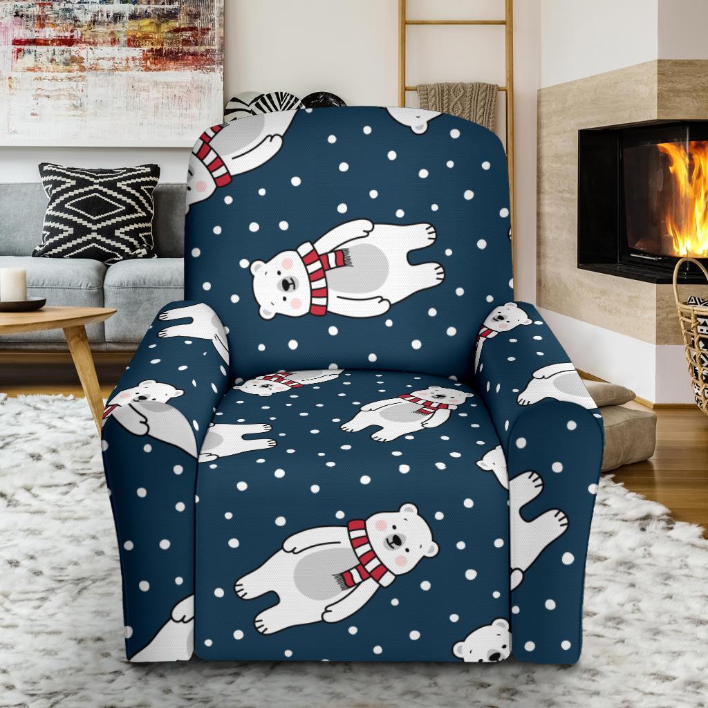 Snow Polar Bear Christmas Pattern Print Recliner Cover-grizzshop