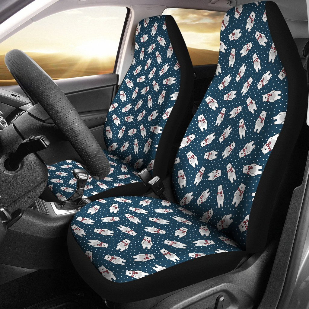 Snow Polar Bear Christmas Pattern Print Universal Fit Car Seat Cover-grizzshop