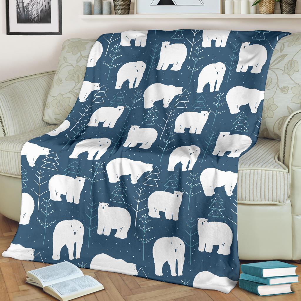 Snow Polar Bear Christmas Tree Pattern Print Blanket-grizzshop