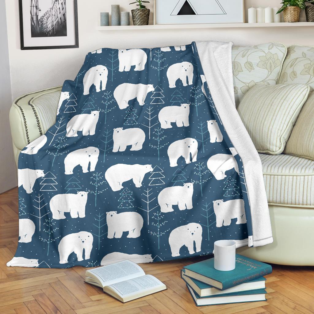 Snow Polar Bear Christmas Tree Pattern Print Blanket-grizzshop