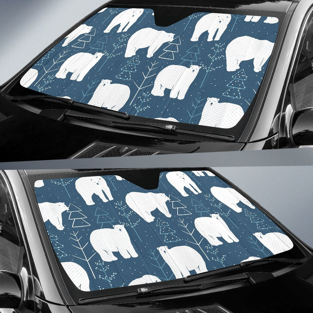 Snow Polar Bear Christmas Tree Pattern Print Car Sun Shade-grizzshop