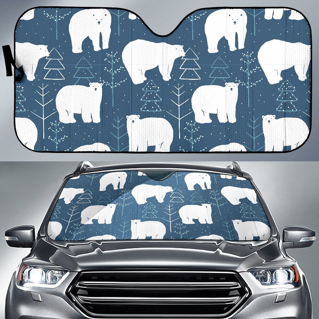 Snow Polar Bear Christmas Tree Pattern Print Car Sun Shade-grizzshop