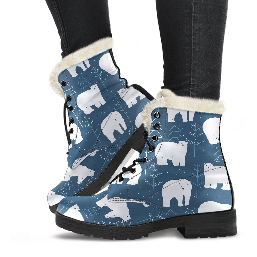 Snow Polar Bear Christmas Tree Pattern Print Comfy Winter Boots-grizzshop