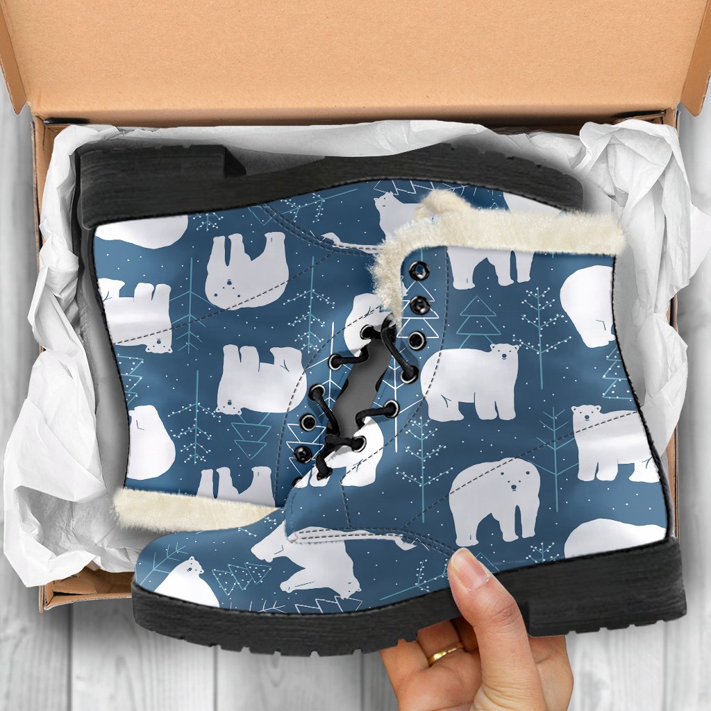 Snow Polar Bear Christmas Tree Pattern Print Comfy Winter Boots-grizzshop