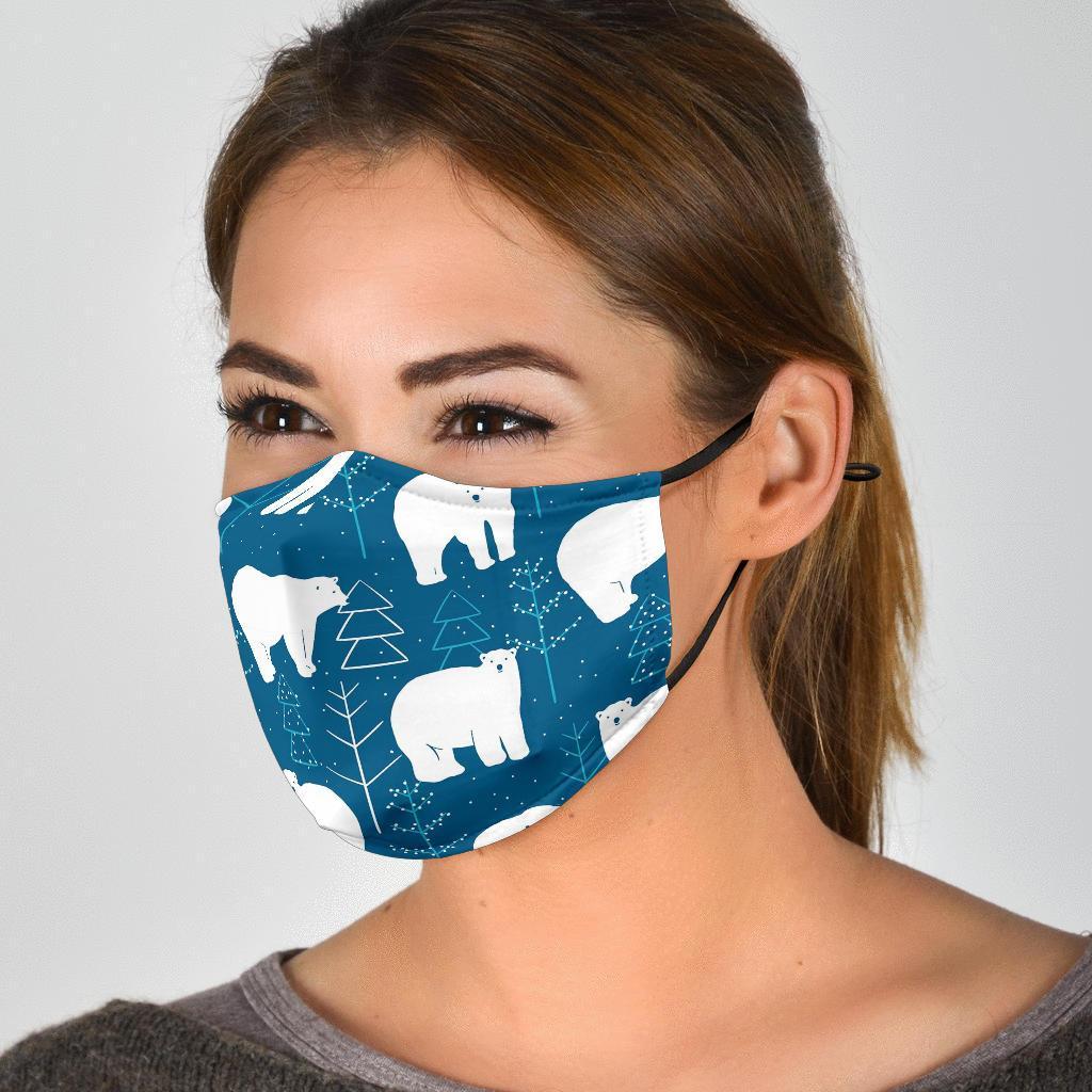 Snow Polar Bear Christmas Tree Pattern Print Face Mask-grizzshop