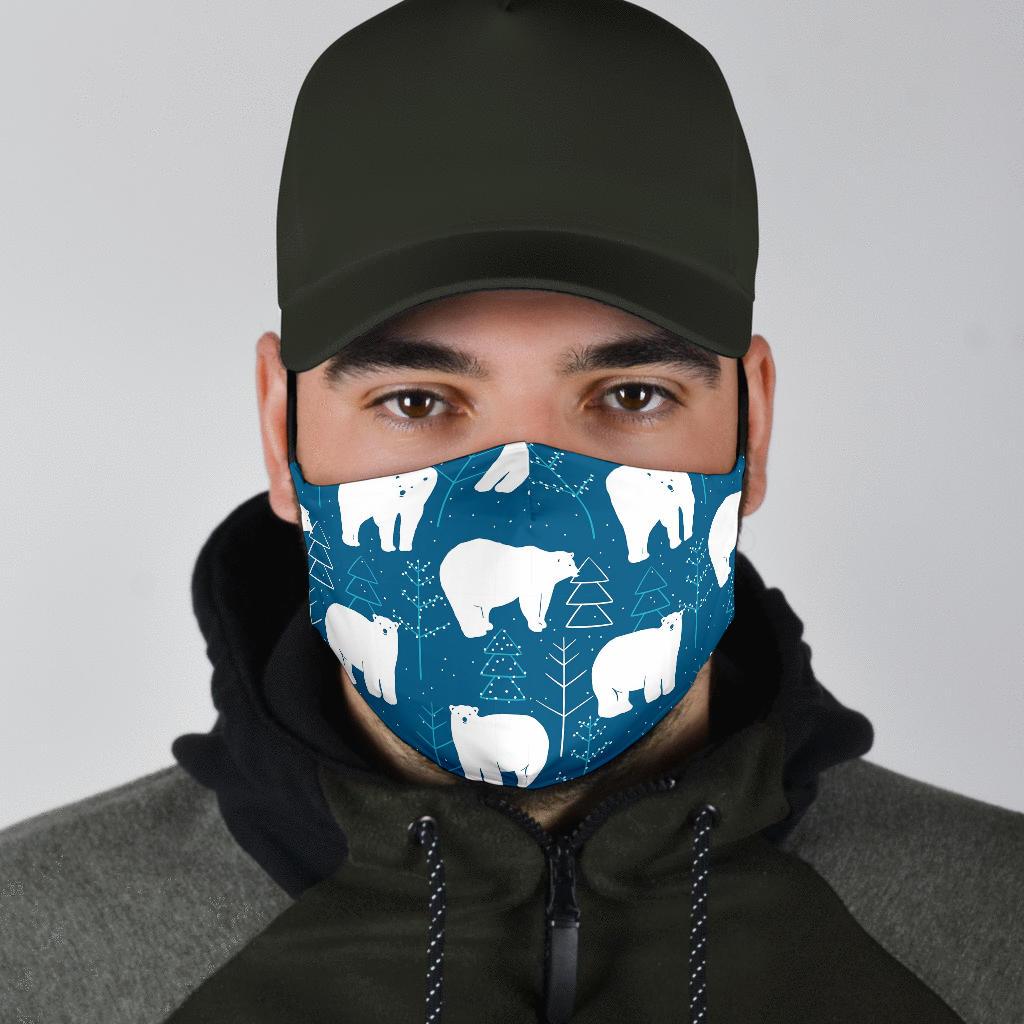 Snow Polar Bear Christmas Tree Pattern Print Face Mask-grizzshop