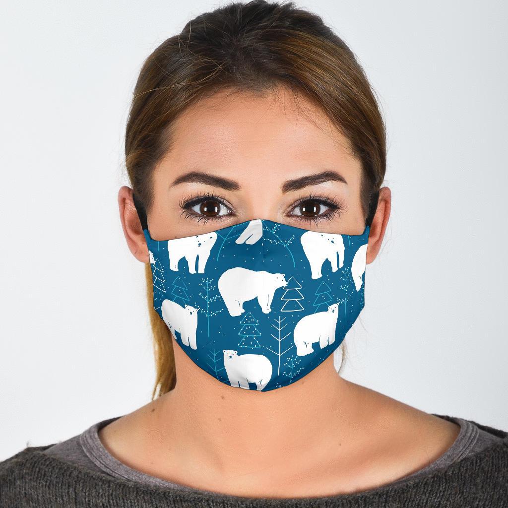 Snow Polar Bear Christmas Tree Pattern Print Face Mask-grizzshop