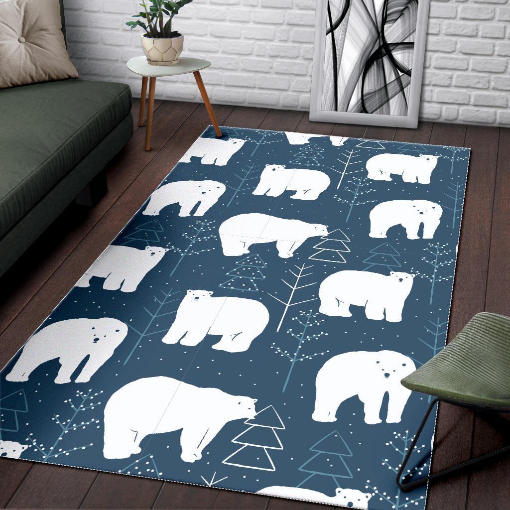 Snow Polar Bear Christmas Tree Pattern Print Floor Mat-grizzshop