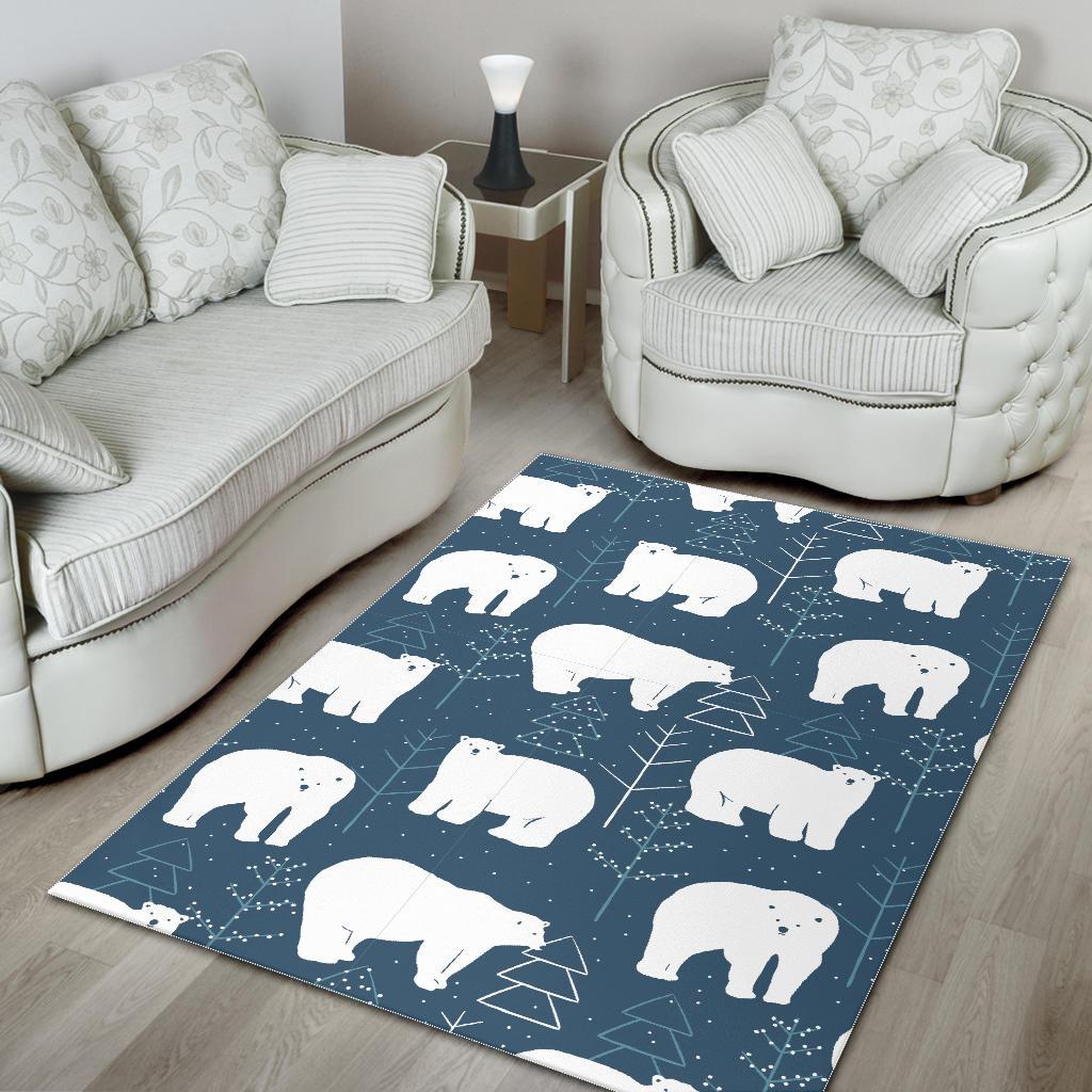 Snow Polar Bear Christmas Tree Pattern Print Floor Mat-grizzshop