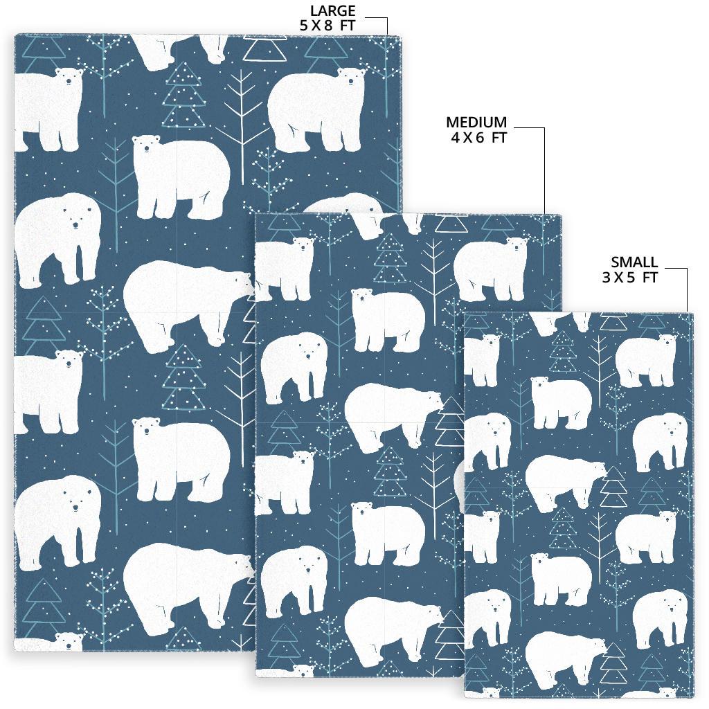 Snow Polar Bear Christmas Tree Pattern Print Floor Mat-grizzshop