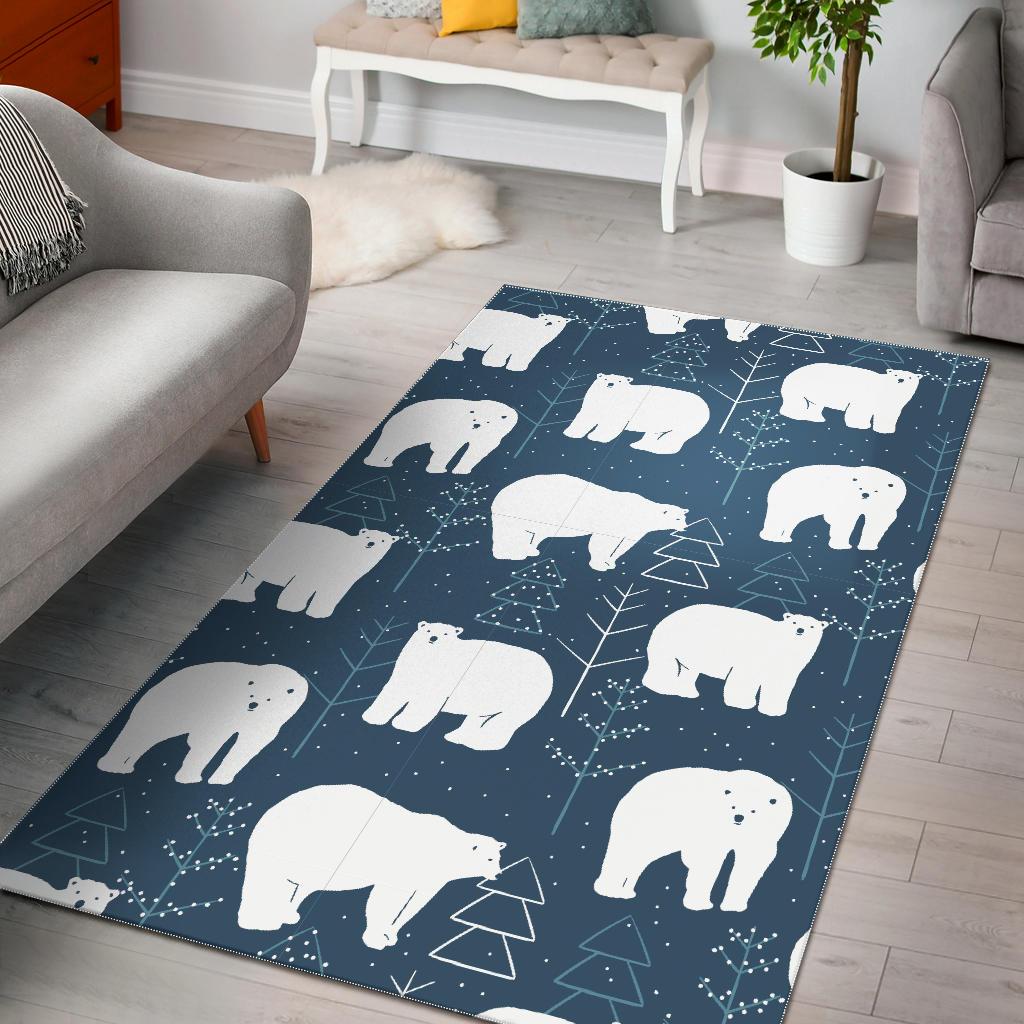 Snow Polar Bear Christmas Tree Pattern Print Floor Mat-grizzshop