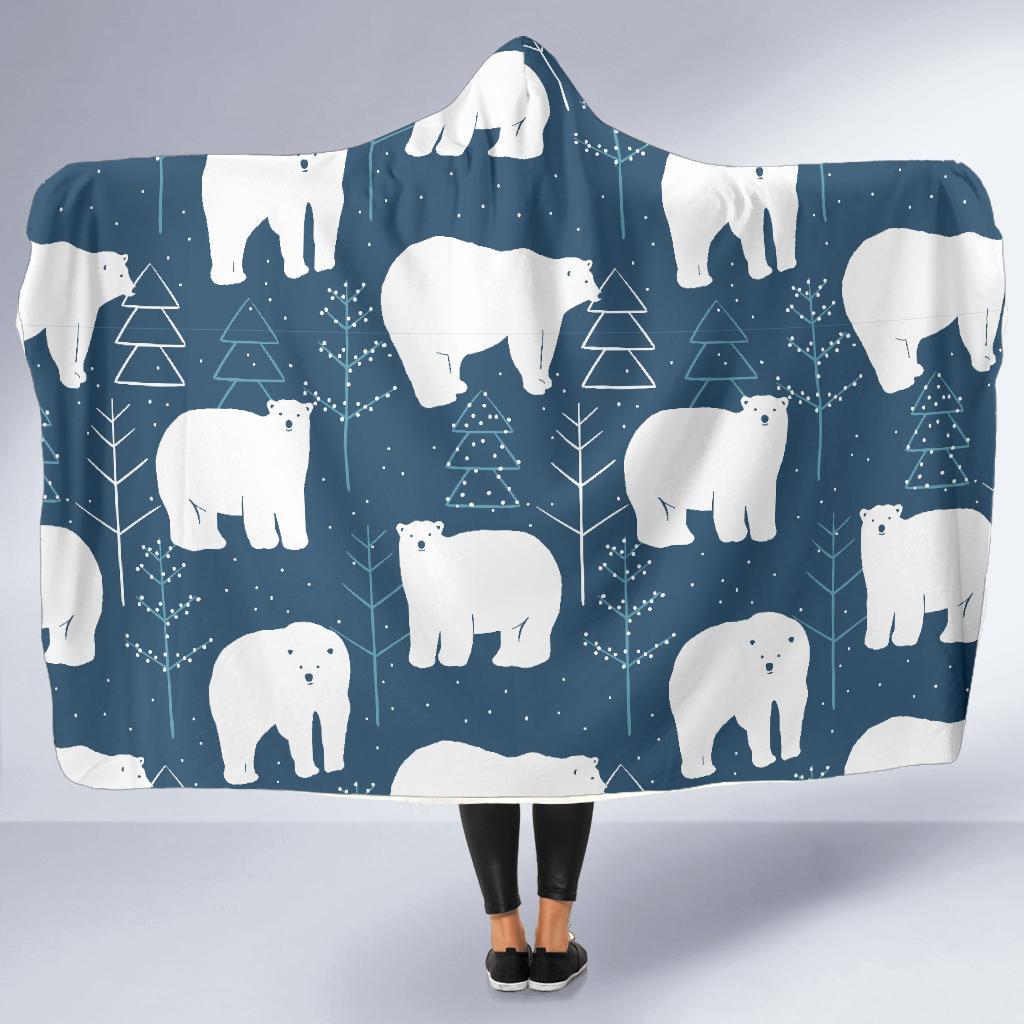 Snow Polar Bear Christmas Tree Pattern Print Hooded Blanket-grizzshop