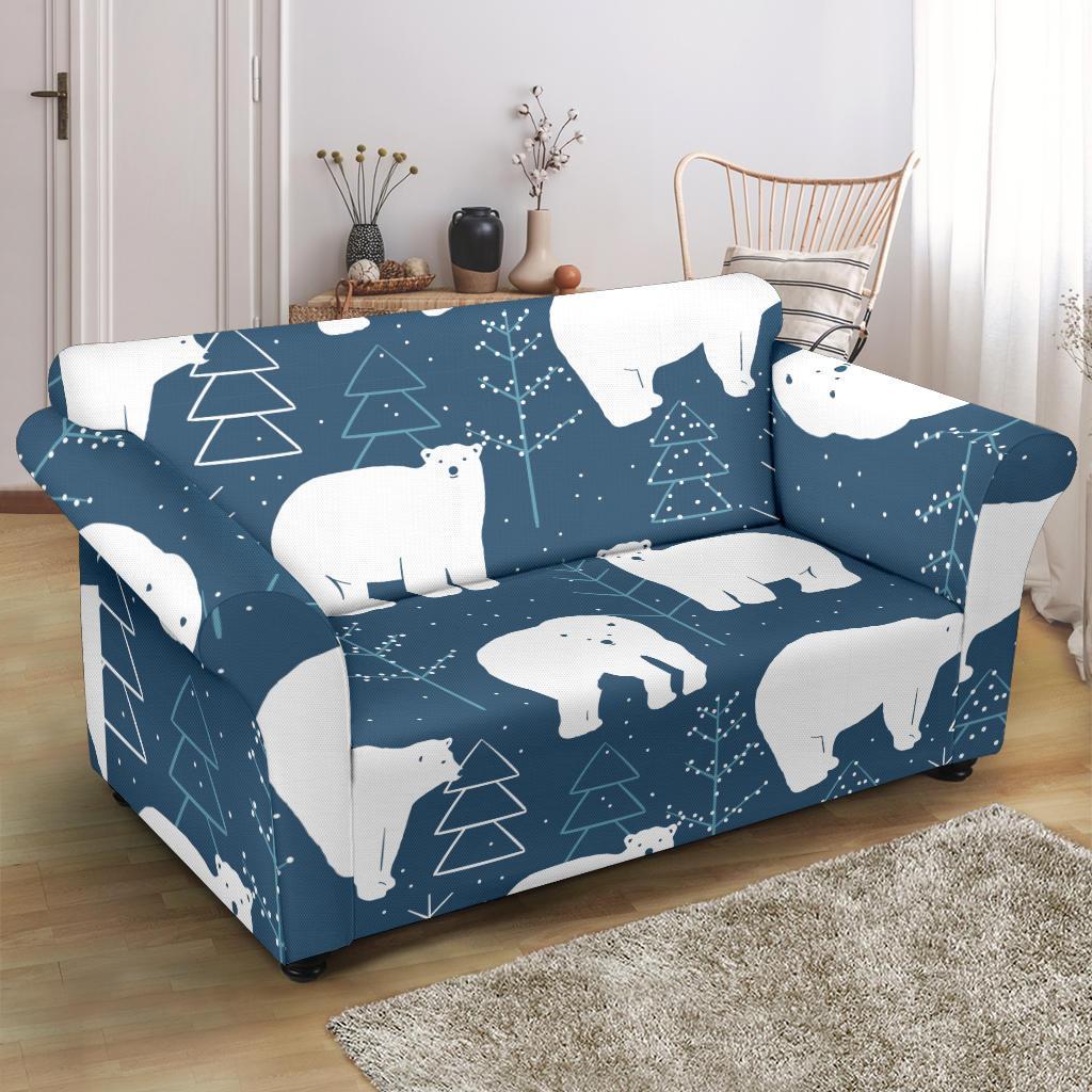 Snow Polar Bear Christmas Tree Pattern Print Loveseat Cover-grizzshop