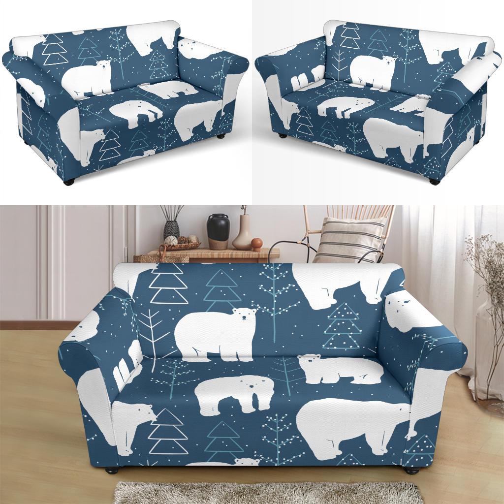 Snow Polar Bear Christmas Tree Pattern Print Loveseat Cover-grizzshop