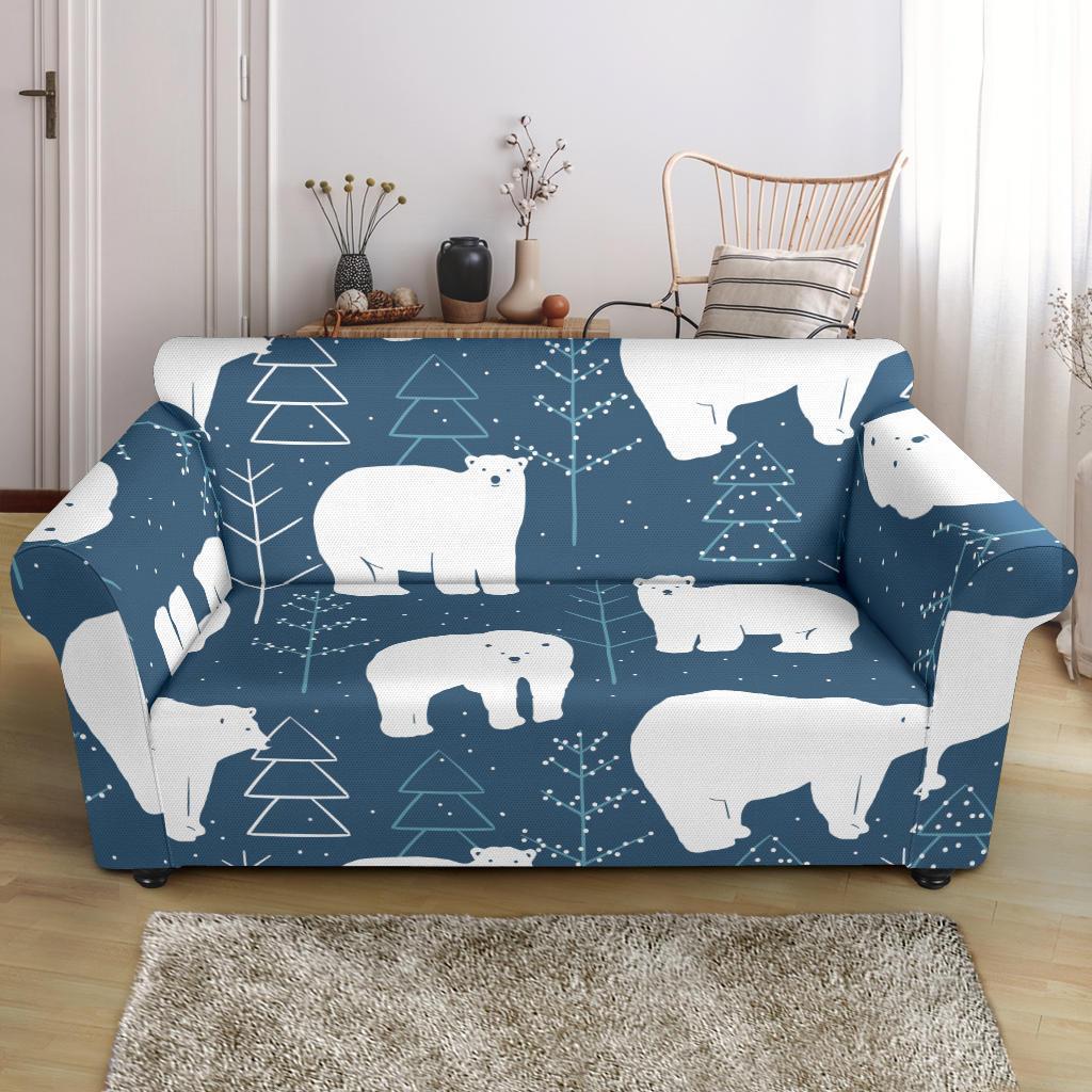 Snow Polar Bear Christmas Tree Pattern Print Loveseat Cover-grizzshop