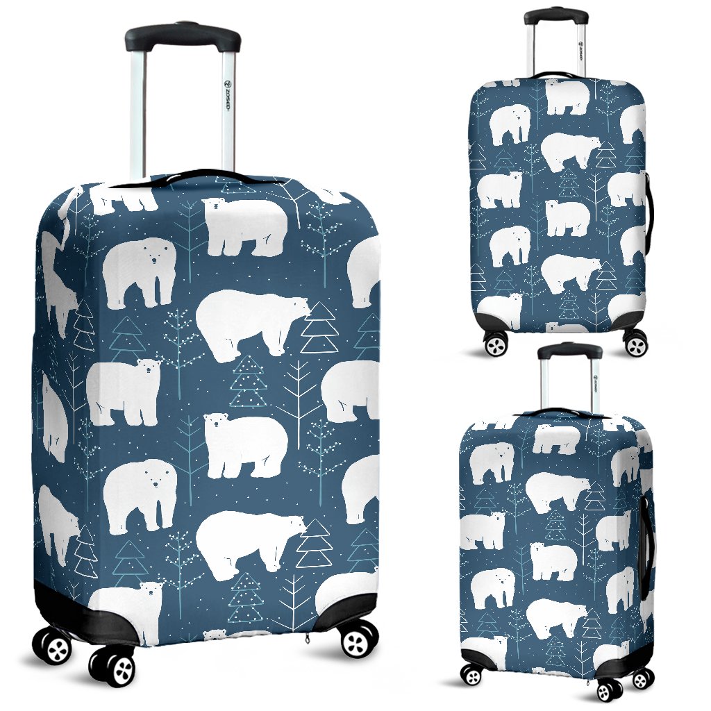 Snow Polar Bear Christmas Tree Pattern Print Luggage Cover Protector-grizzshop