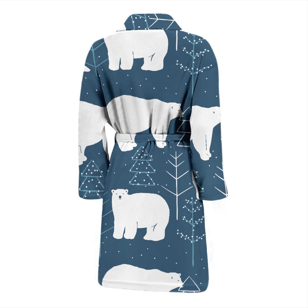 Snow Polar Bear Christmas Tree Pattern Print Men Long Robe-grizzshop