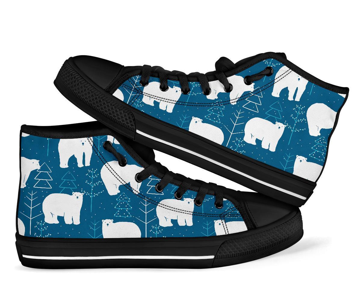 Snow Polar Bear Christmas Tree Pattern Print Men Women's High Top Shoes-grizzshop
