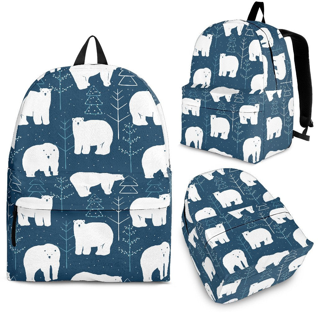 Snow Polar Bear Christmas Tree Pattern Print Premium Backpack-grizzshop