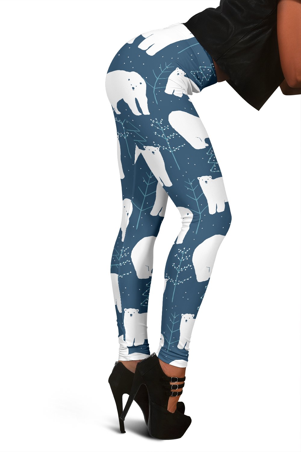 Snow Polar Bear Christmas Tree Pattern Print Women Leggings-grizzshop