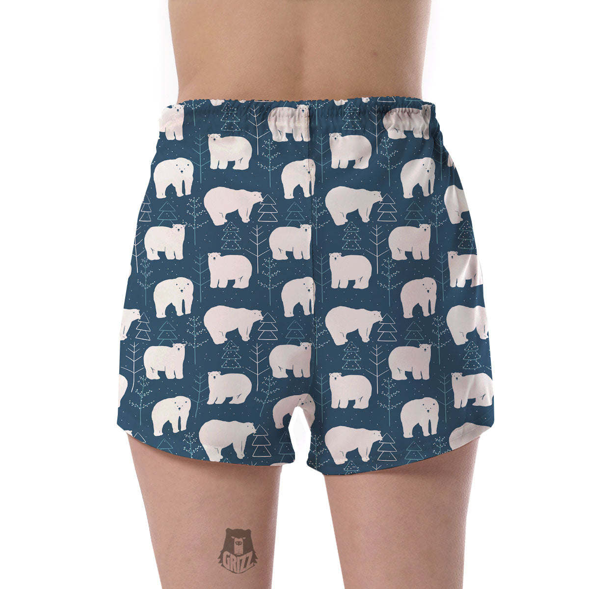 Snow Polar Bear Christmas Tree Pattern Print Women's Shorts-grizzshop