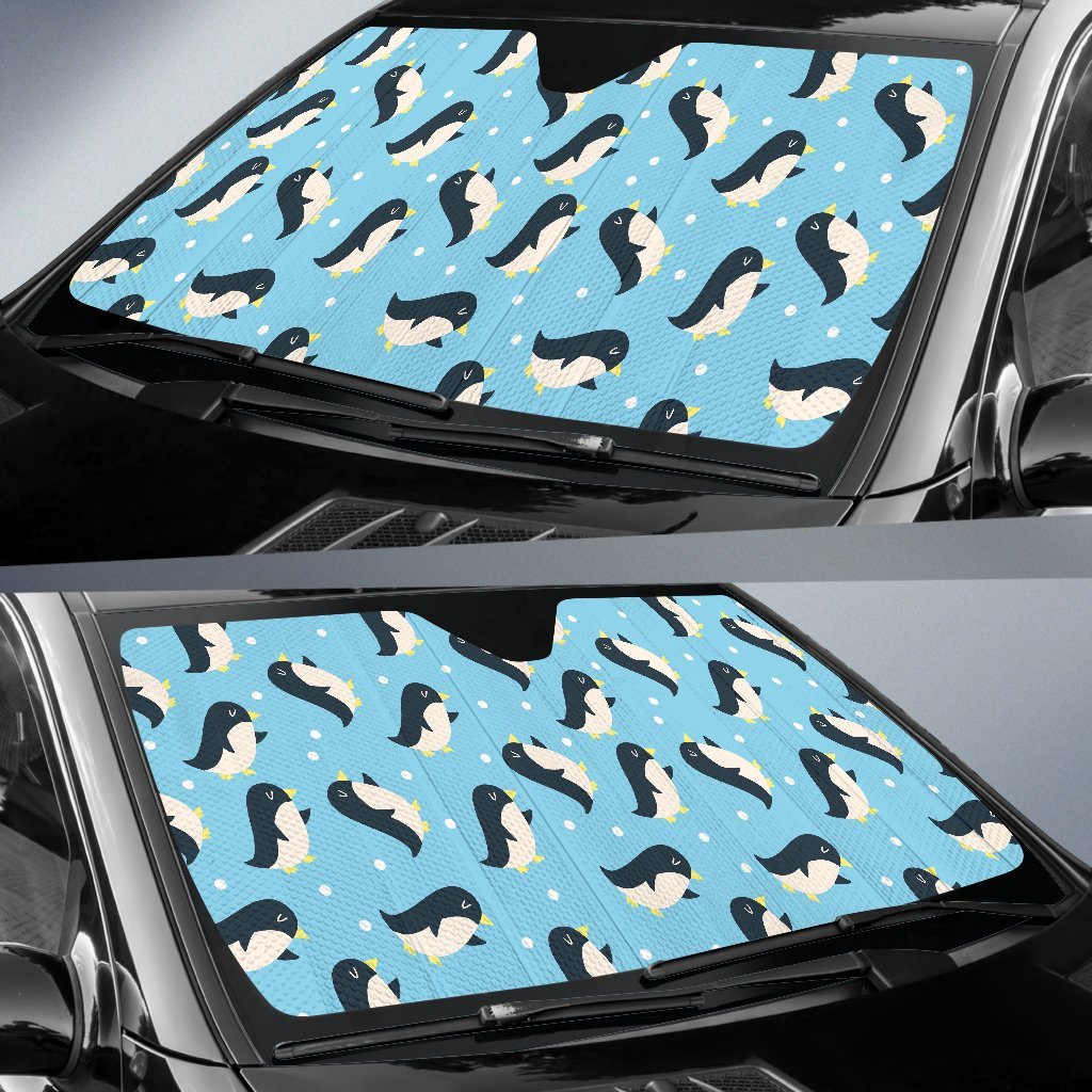 Snow Polka Dot Penguin Pattern Print Car Sun Shade-grizzshop