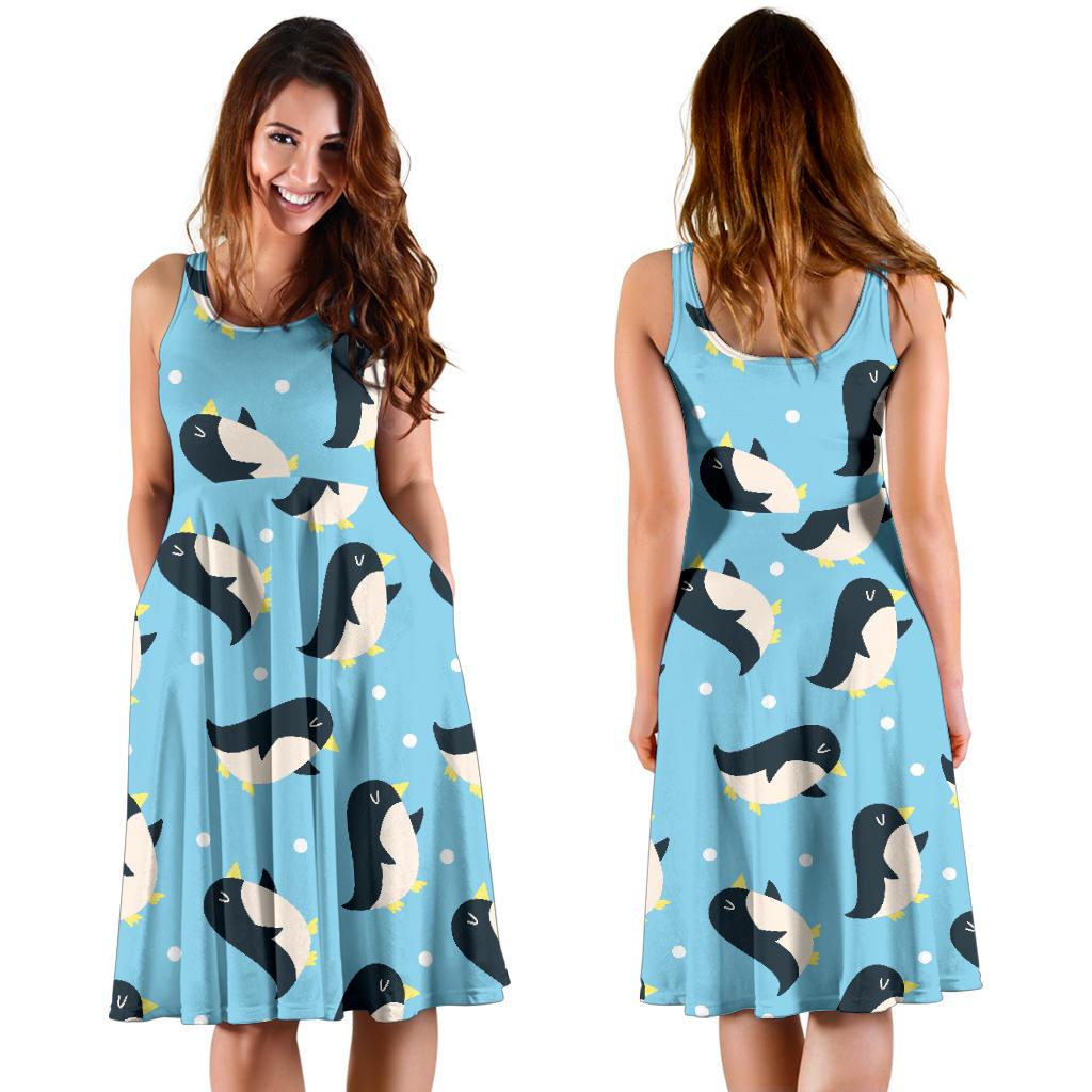 Snow Polka Dot Penguin Pattern Print Dress-grizzshop