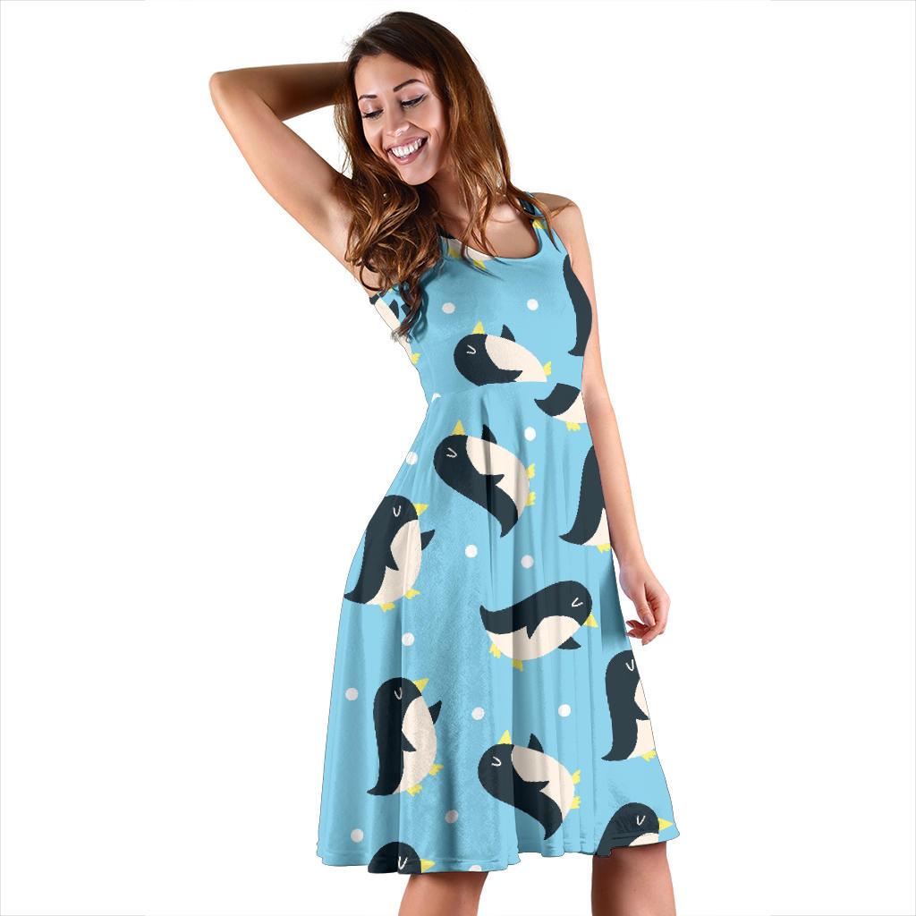 Snow Polka Dot Penguin Pattern Print Dress-grizzshop