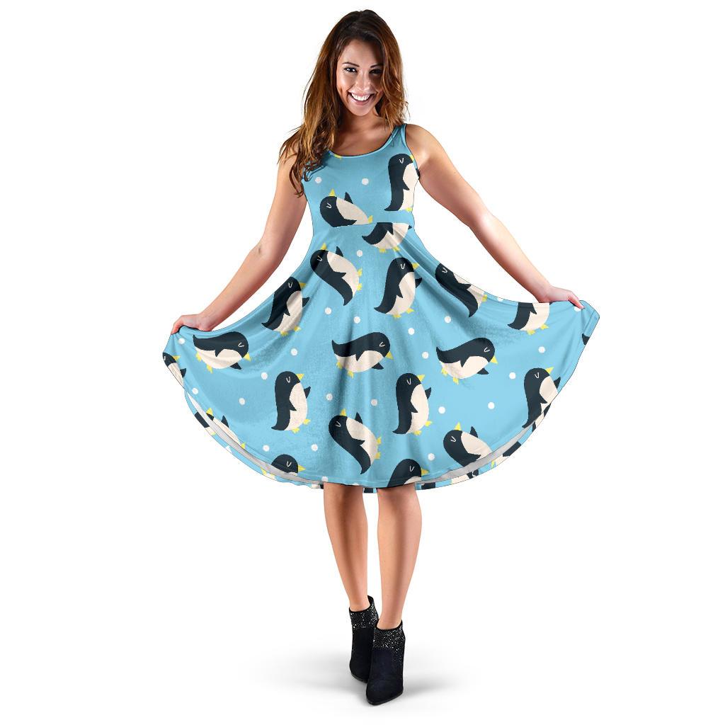 Snow Polka Dot Penguin Pattern Print Dress-grizzshop