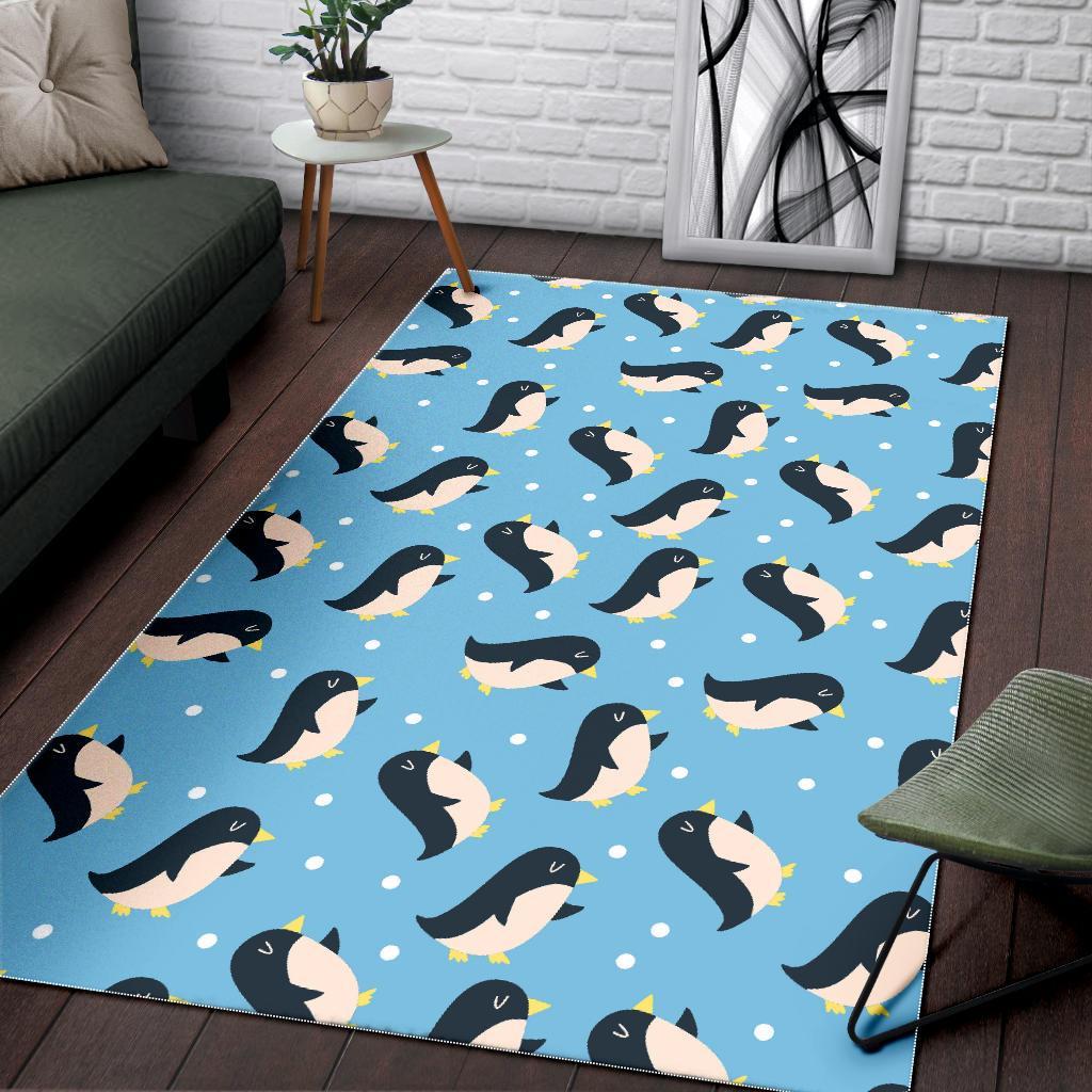 Snow Polka Dot Penguin Pattern Print Floor Mat-grizzshop