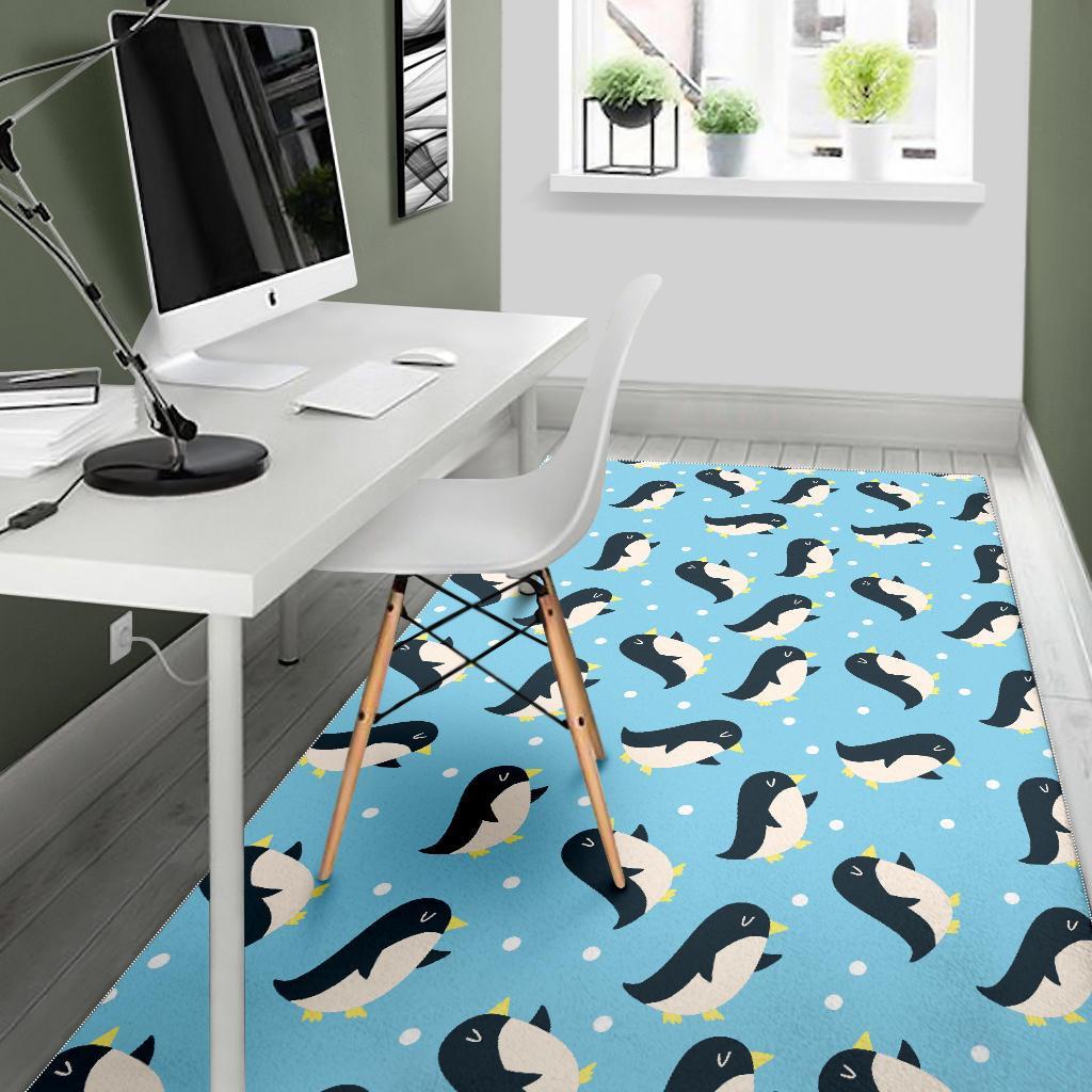 Snow Polka Dot Penguin Pattern Print Floor Mat-grizzshop