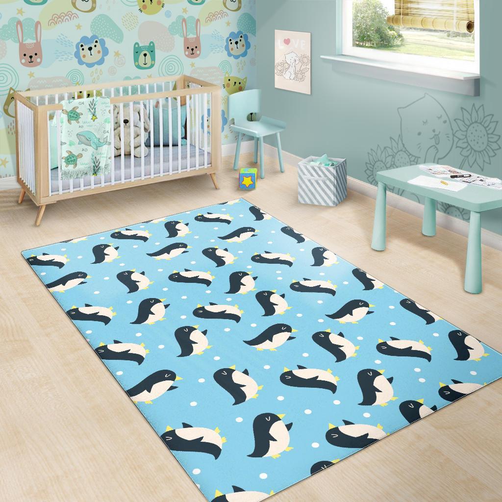 Snow Polka Dot Penguin Pattern Print Floor Mat-grizzshop